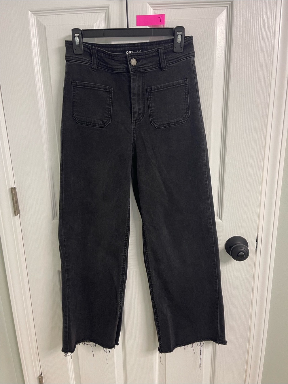 Oat New York Washed Black High-Rise Wide Leg Jeans with Frayed Hem
